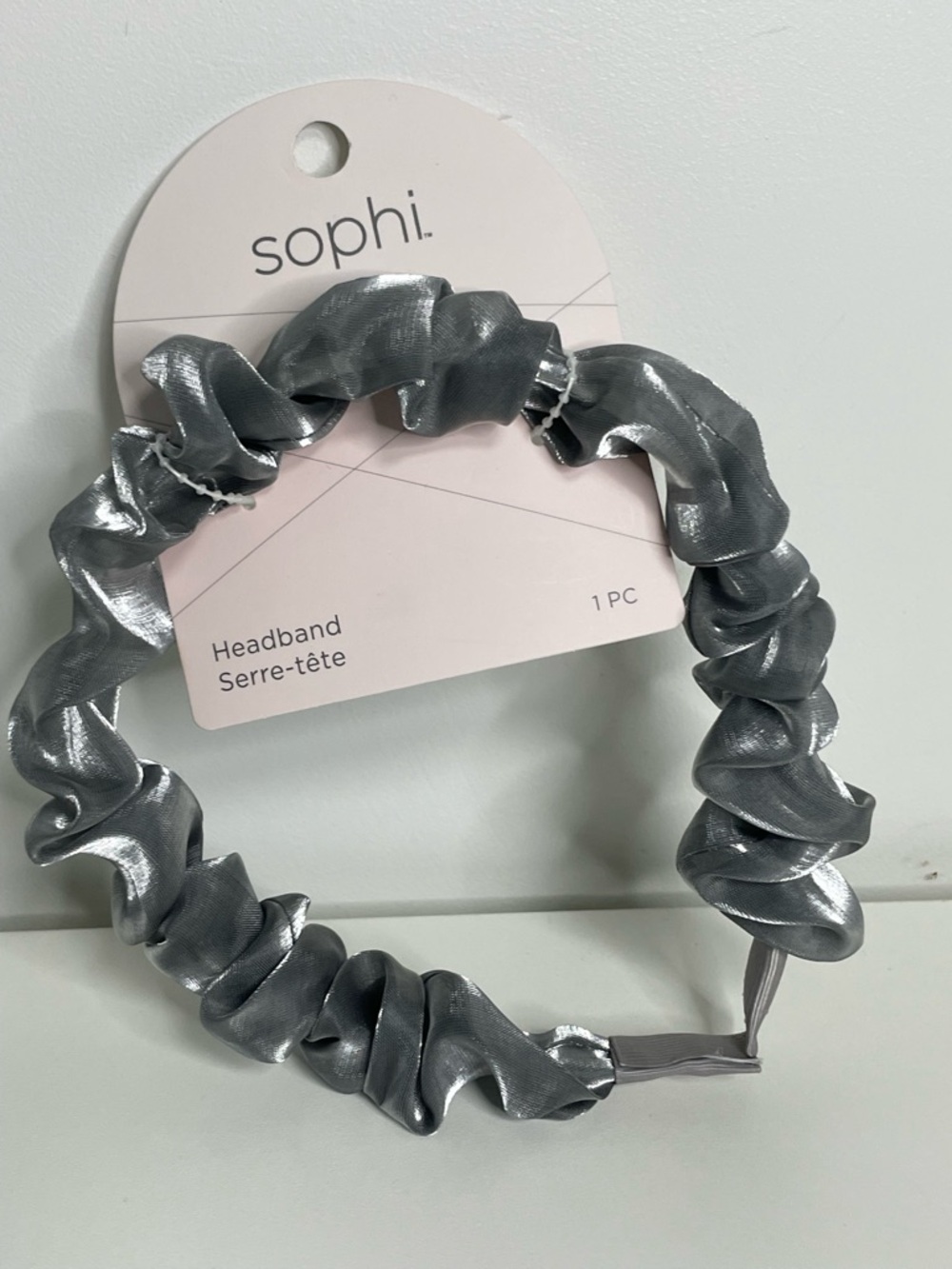 Shiny Silver Scrunch Ruched Headband